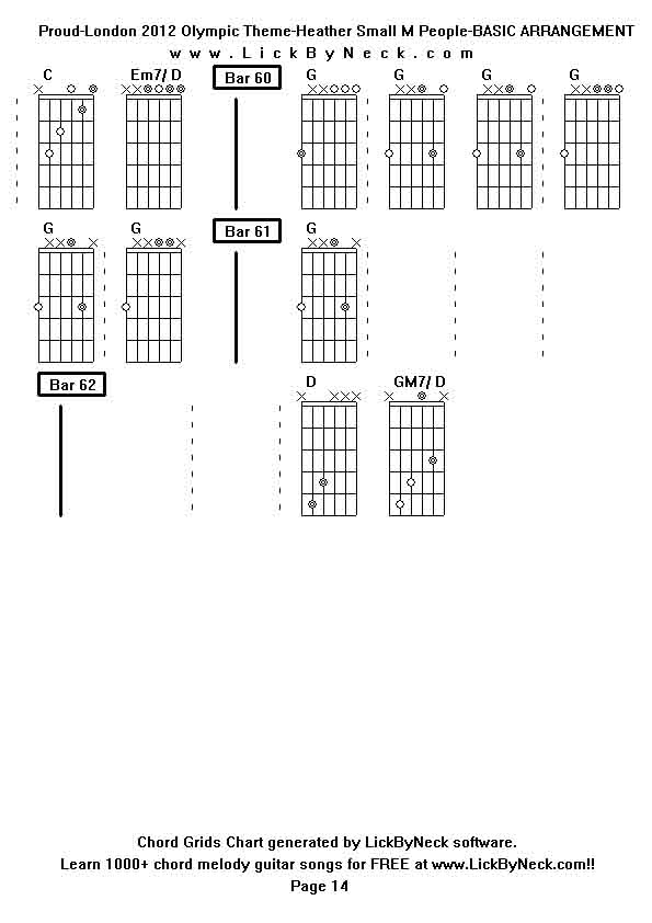 Chord Grids Chart of chord melody fingerstyle guitar song-Proud-London 2012 Olympic Theme-Heather Small M People-BASIC ARRANGEMENT,generated by LickByNeck software.